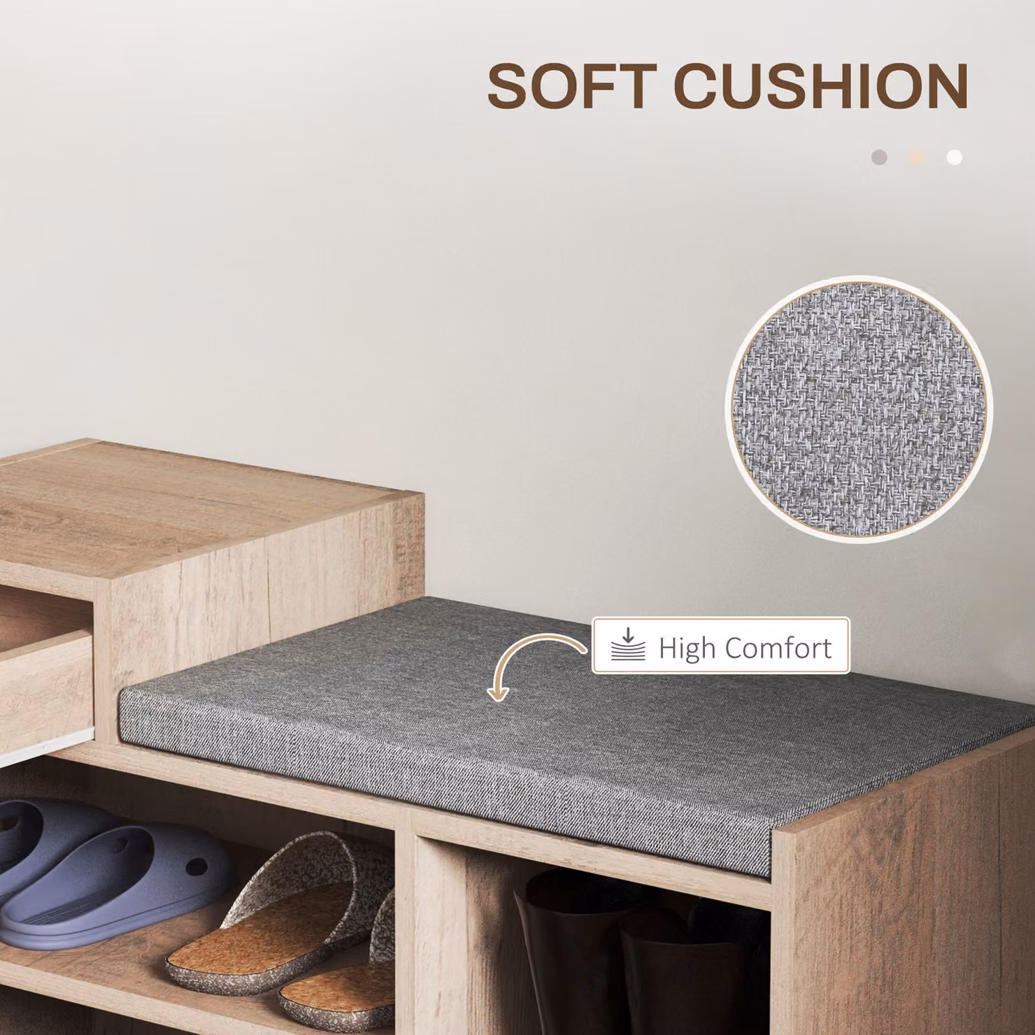 HOMCOM Multi-Compartment Shoe Bench with Fabric Seat in Grey, W/D/H: 76.5 x 30 x 135 cm – 5