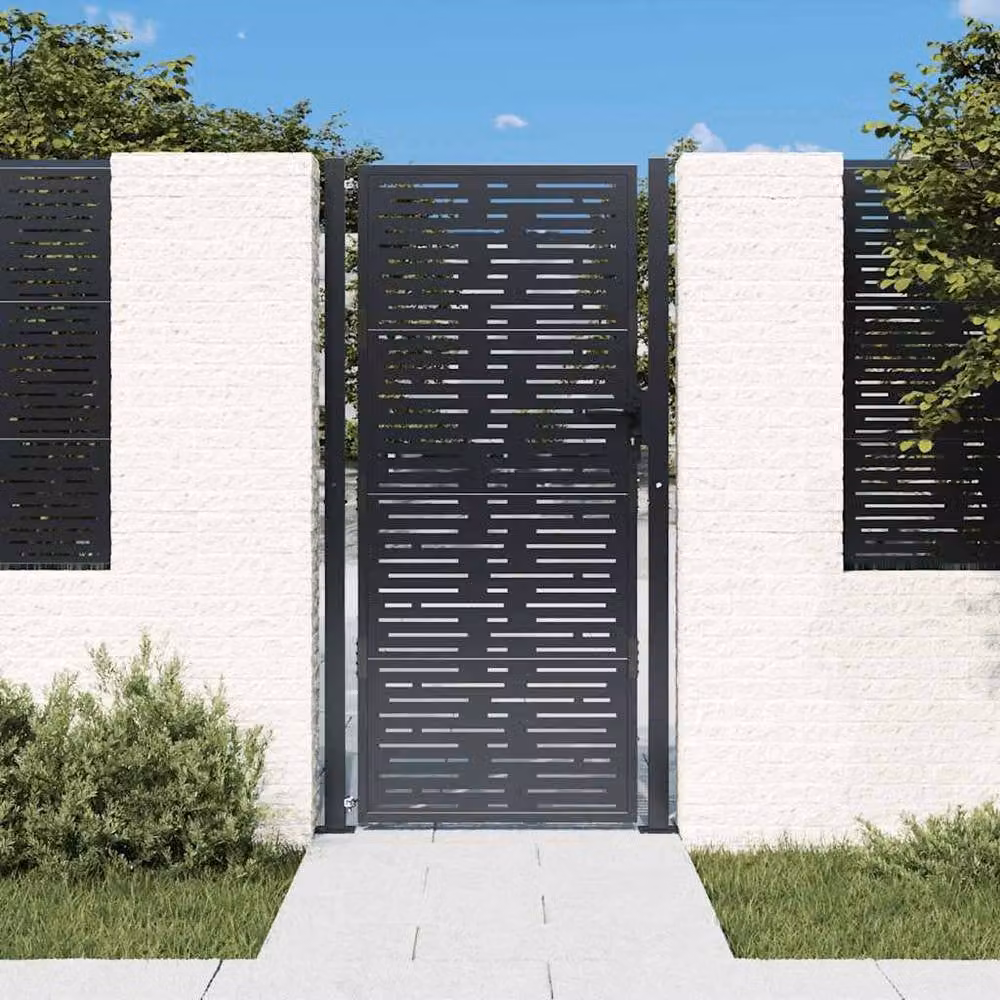 Berkfield Home Beautiful Garden Gate in Anthracite Grey, Steel Square Design, W: 105 cm, H: 180 cm – 2
