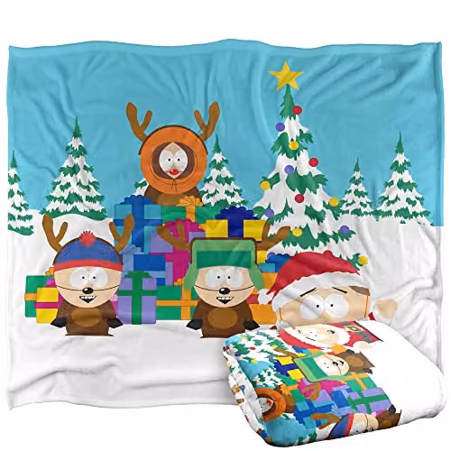 LOGOVISION South Park Cartman Santa and Reindeer Boys Super Soft Fleece Throw Blanket, Multicolour, W: 152 cm, D: 127 cm – 1