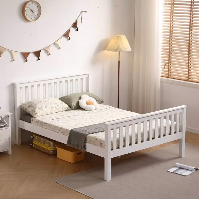 Amani Solid Pine Devon Style Wooden Bed Frame in White, Small Double, W/D/H: 120 x 200 cm