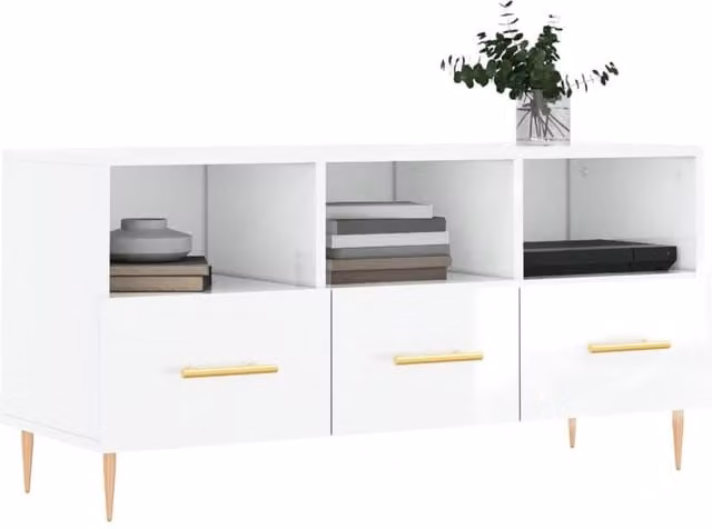 Berkfield Home High Gloss White TV Cabinet W/D/H: 102 x 36 x 50 cm