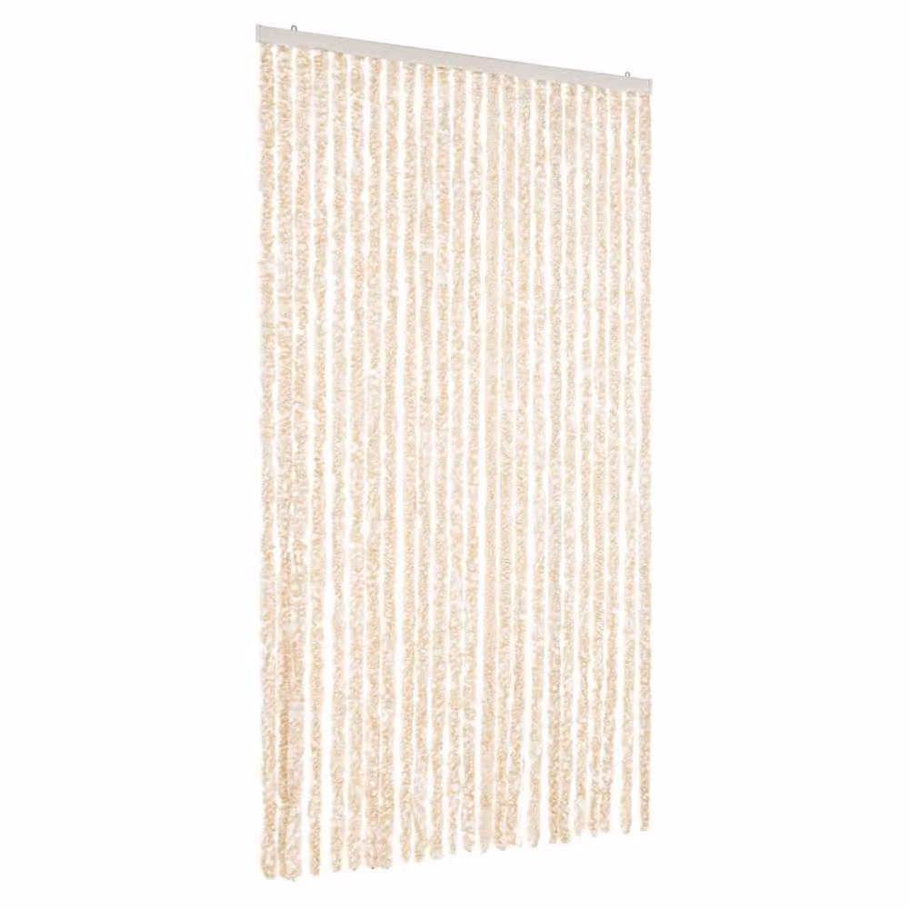 Berkfield Home Chenille Fly Curtain in Beige and White, W: 100 cm, H: 200 cm – 2