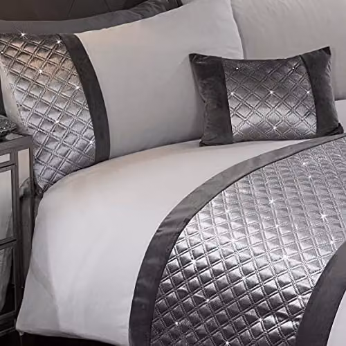 Belle Maison Hollywood Diamante Velvet Filled Square Cushion in Silver Grey – 7