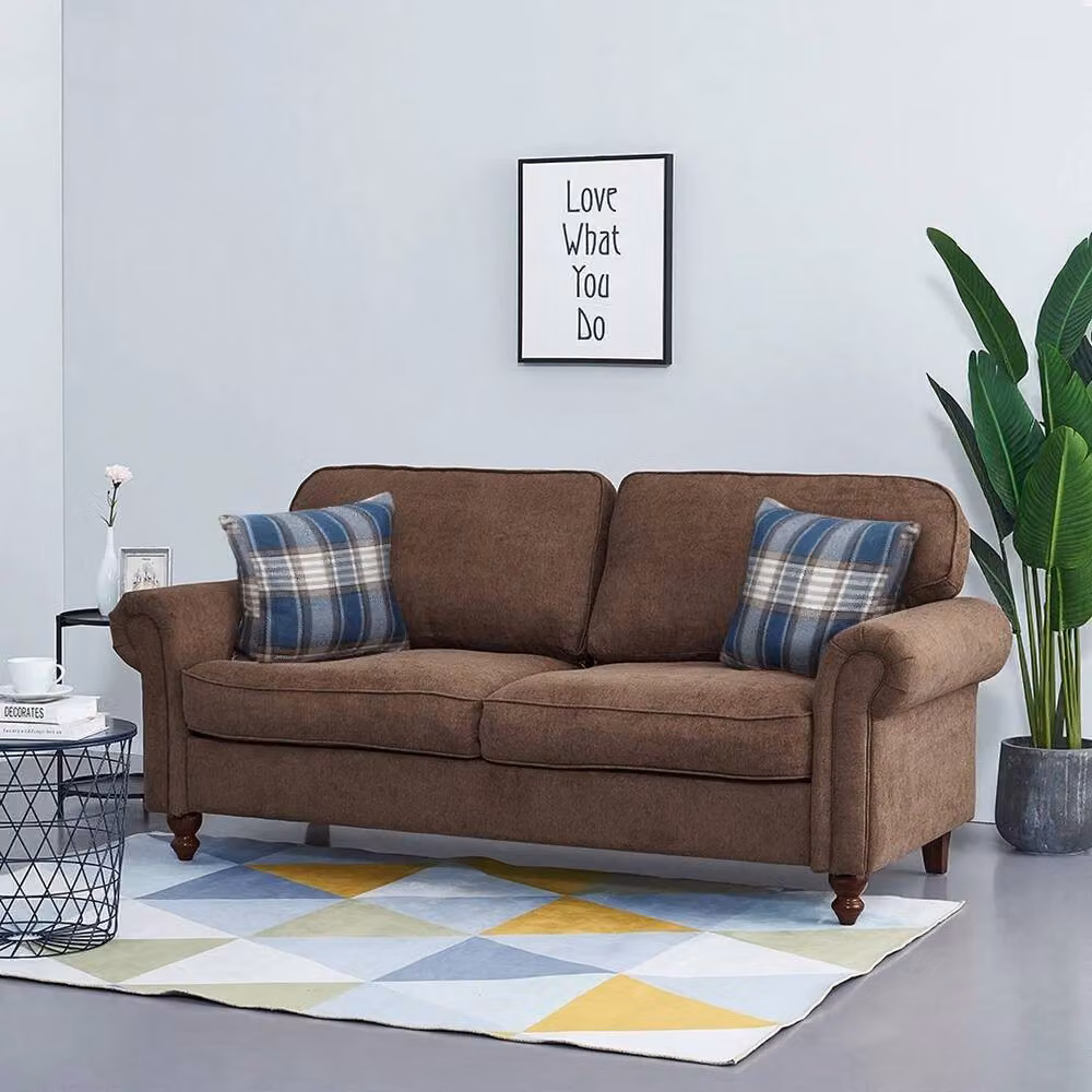 FORGEVIO 2 Seater Brown L-Shape Corner Sofa with Fabric Upholstery and Scatter Cushions – 2