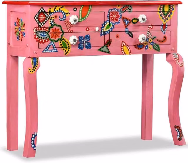 Berkfield Home Rectangular Console Table in Pink Hand Painted Solid Mango Wood