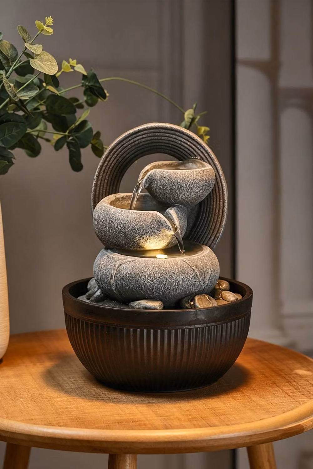 ExtraStar Grey Round Plastic Garden Fountain with LED Light – 3