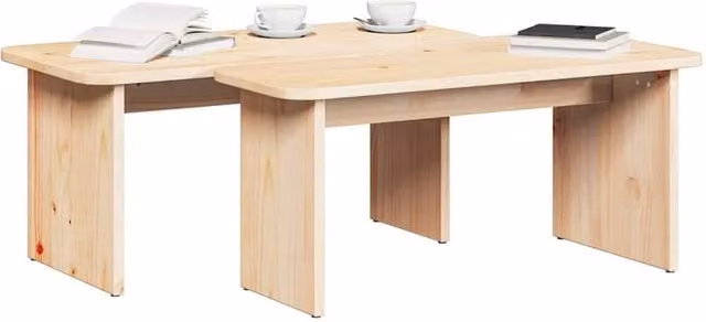 Berkfield Home Natural Solid Pine Wood Decorative Nested Coffee Table Set, 2 Pieces – 1