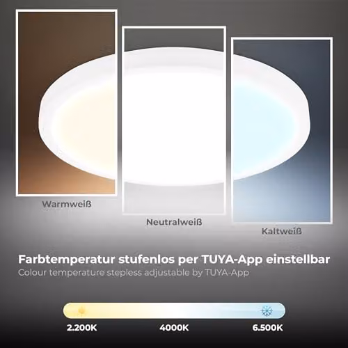 B.K.Licht Smart WiFi Bluetooth LED Ceiling Panel, Dimmable RGBW CCT Colour Changing Light in White, W/D/H: 27 x 27 x 6 cm – 3