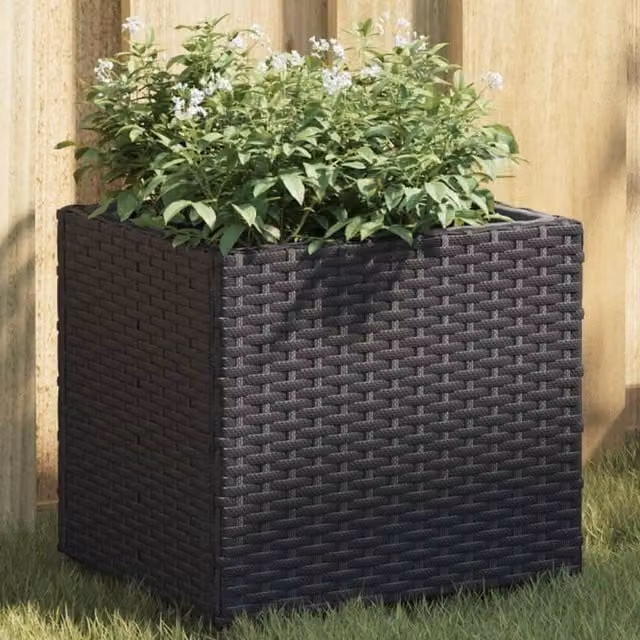 Berkfield Home Set of 2 Black Poly Rattan Garden Planter Tubs, W/D/H: 36 x 30 x 32 cm