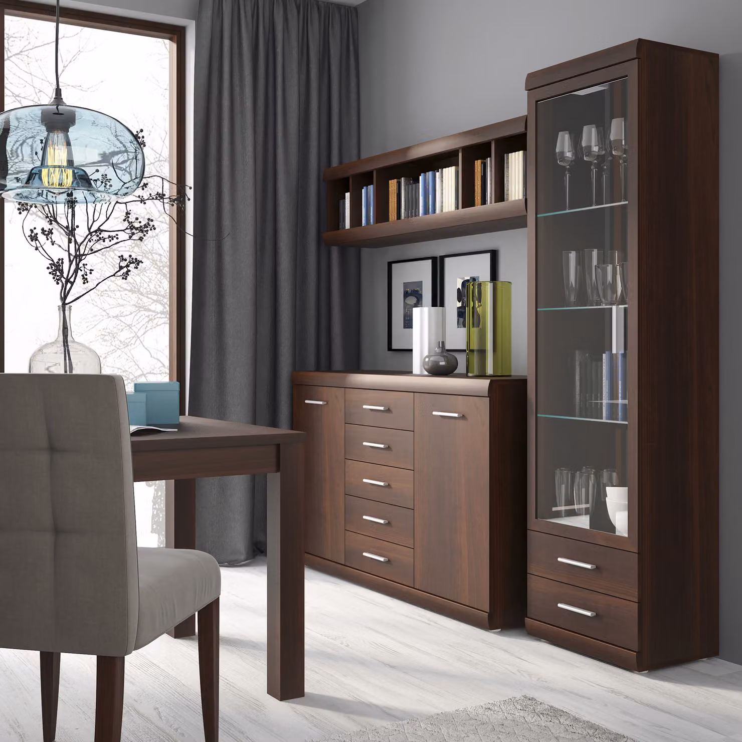 Imperial Tall Glazed Narrow Cabinet with 1 Door and 2 Drawers in Dark Mahogany by Furniture To Go – 2
