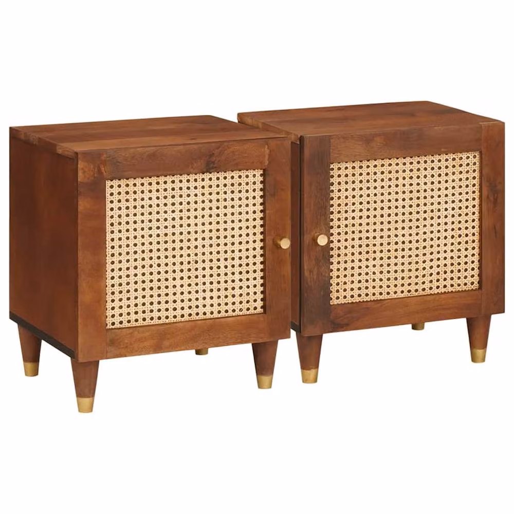 Berkfield Home Set of 2 Rustic Mango Wood Bedside Tables, Brown, W/D/H: 40 x 33.5 x 46 cm – 2
