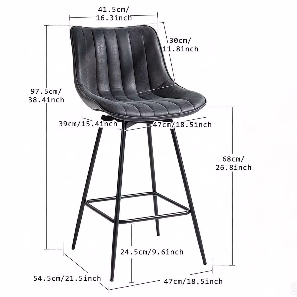 ERGOVEXA Set of 2 Black PU Leather Swivel Bar Stools with Backrest – 2