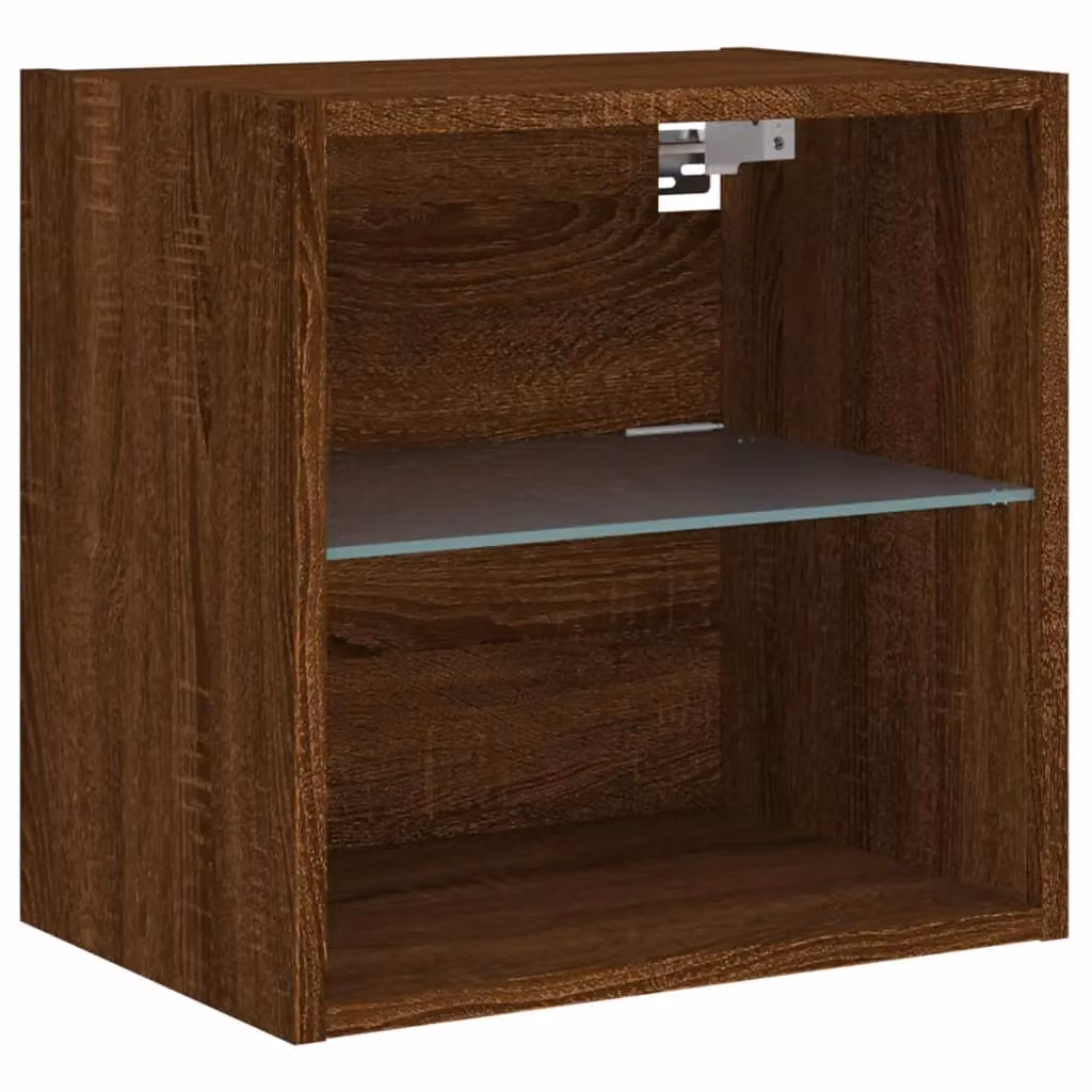 Berkfield Home Set of 2 Wall-mounted Bedside Cabinets with Integrated LED Lights in Brown Oak – 4