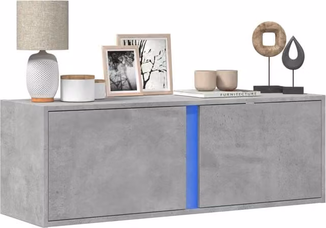 Berkfield Home Modern Wall Mounted TV Cabinet with Integrated LED Lighting in Matt Concrete Grey W/D/H: 100 x 31 x 35 cm – 1