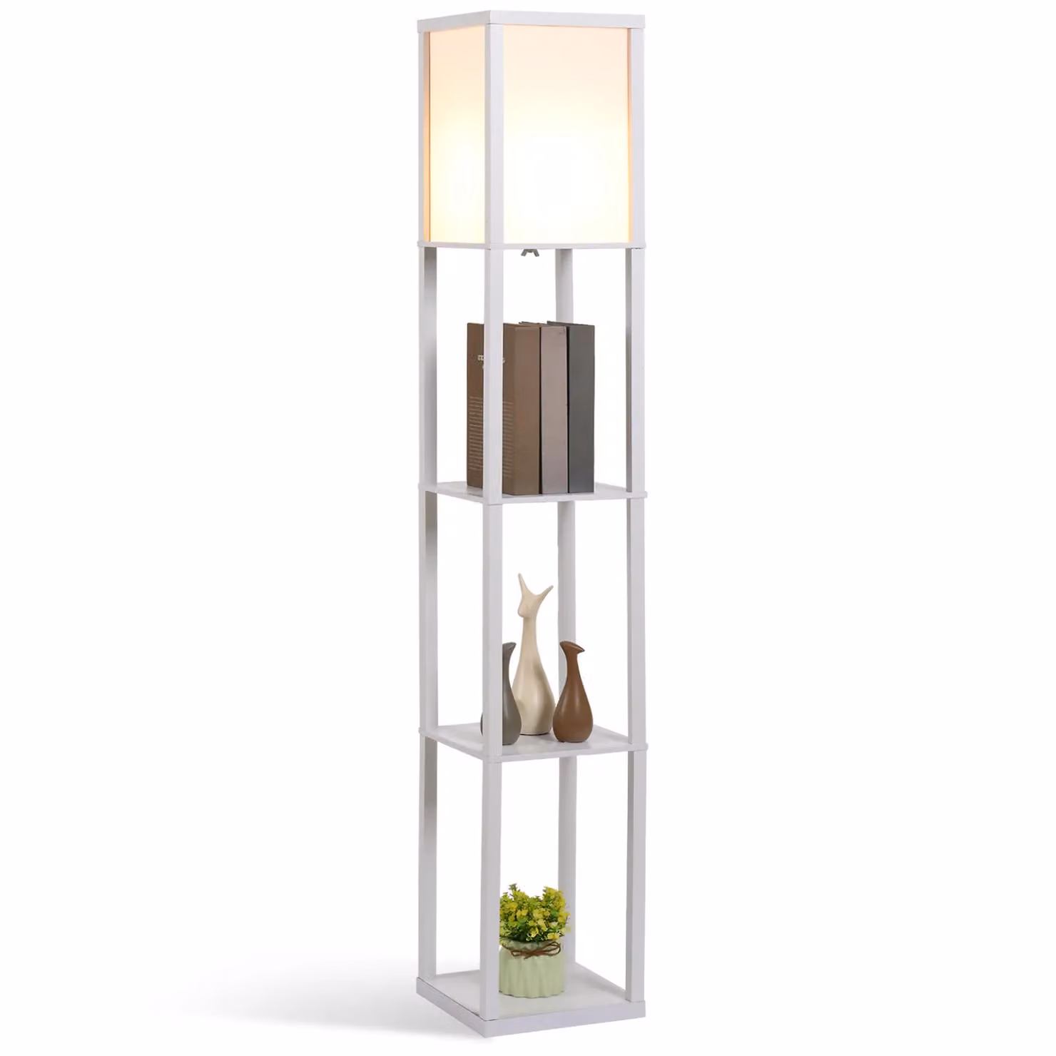 HOMCOM White Floor Lamp with 3-Tier Storage Shelf for Home Office and Living Room – 2