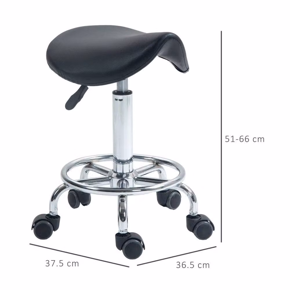 EONLION Black Rolling Saddle Stool with Synthetic Leather Seat and Castors – 2
