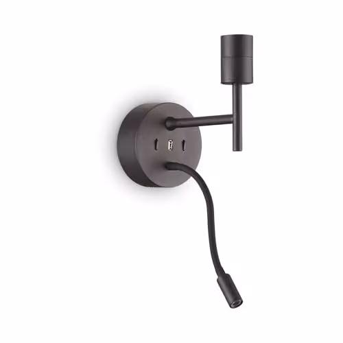 Ideal Lux Set Up Black Wall Light and Adjustable Reading Light with 3000K Warm White Illumination