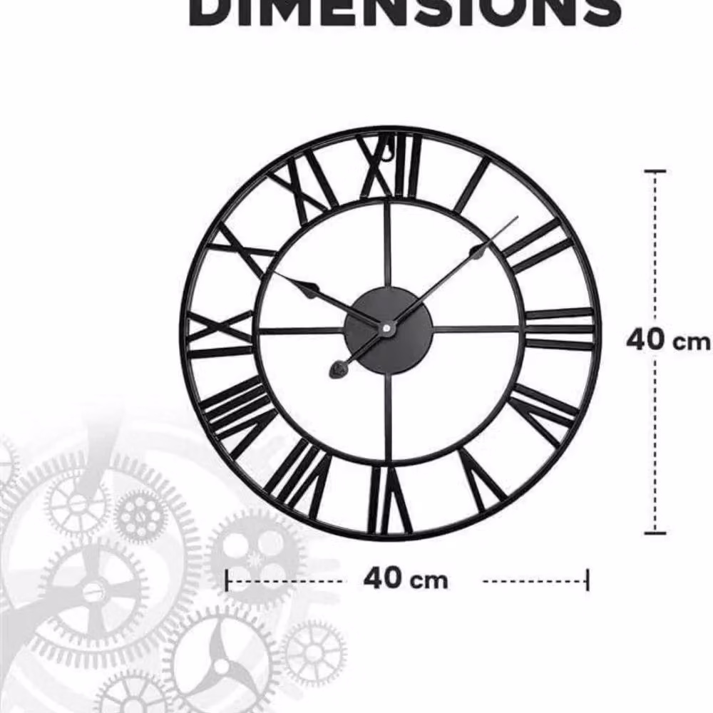 Kelvenix Black Round Outdoor Garden Wall Clock with Silent Quartz Movement and Roman Numerals, Diameter: 40 cm – 2