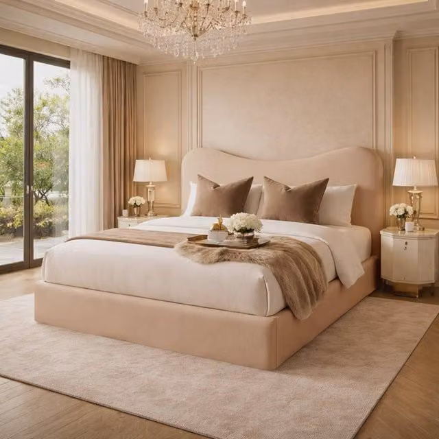Desire Deco Plush Velvet Chelsea Upholstered Bed Frame in Beige, King Size