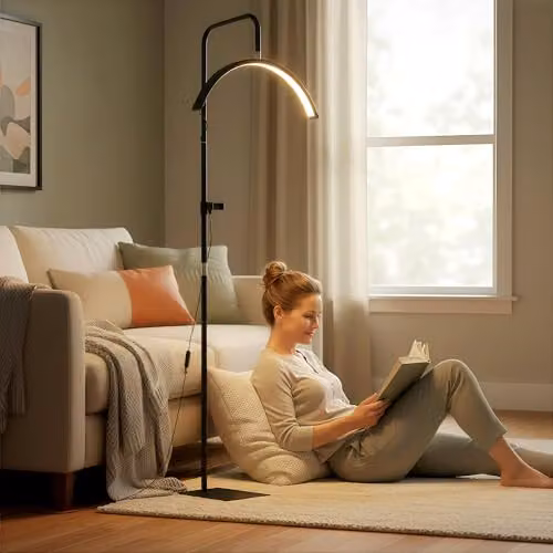 HOMCOM Black LED Half Moon Floor Lamp with Adjustable Height and Remote Control – 9