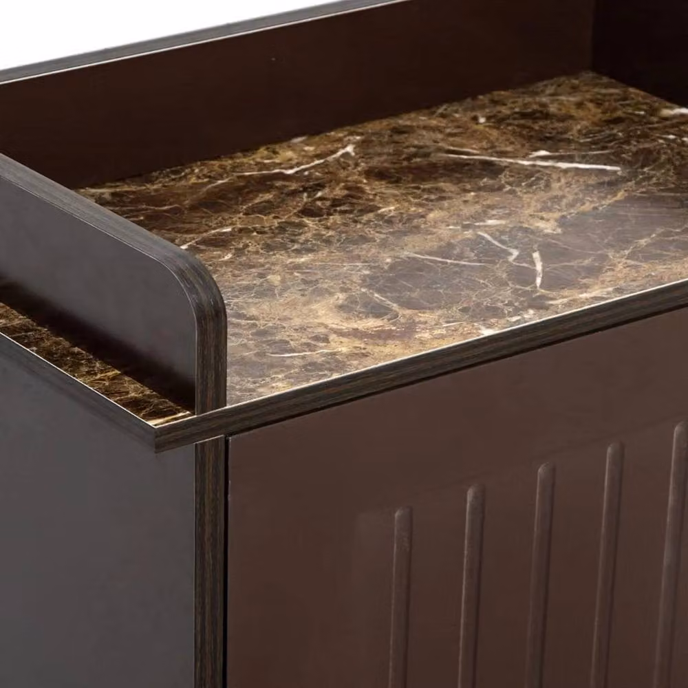 VOGREX Brown Wooden Freestanding Bathroom Floor Storage Cabinet with Hinged Doors and Internal Shelves – 3
