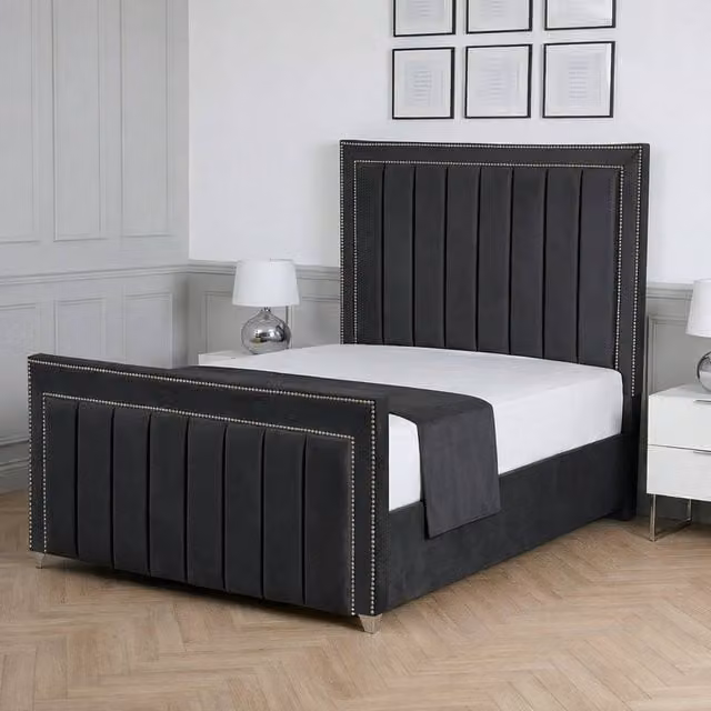 Living Comfort Bedz Royale Upholstered Velvet Gas Lift Storage Bed in Grey, Size: Single (W: 90 cm, L: 200 cm) – 1