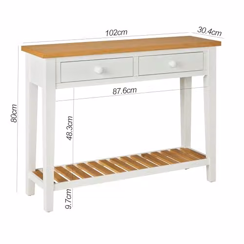 Statement Furniture Ludlow Slim Console Table with Oak Top and Drawers, White or Grey, W: 102 cm, D: 30.4 cm, H: 80 cm – 2