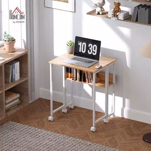 HOMCOM Folding Writing Desk with Storage Shelf and Bag, Natural Wood Finish, W: 63 cm, D: 50 cm, H: 75 cm – 2