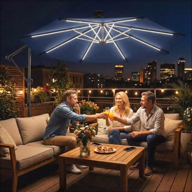 Outsunny 3 m Rotating Cantilever Garden Parasol with Cover, Navy Blue – 1