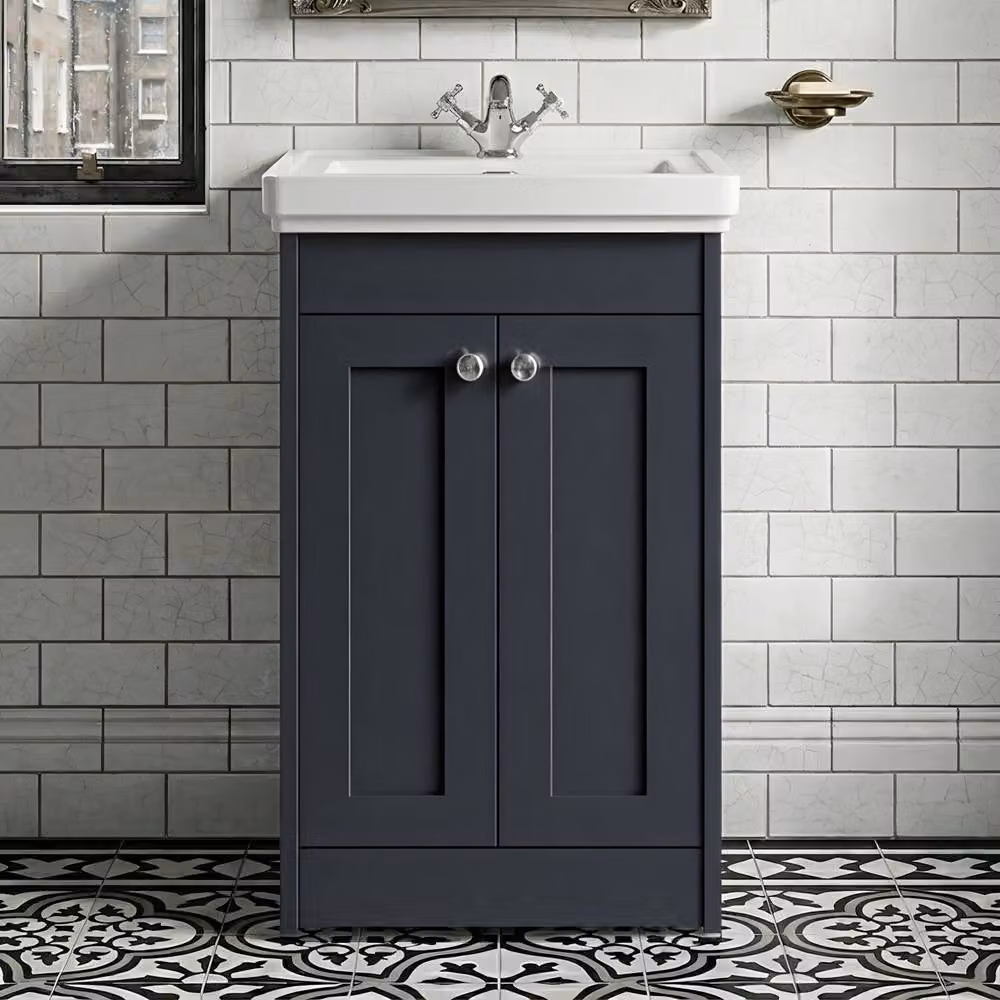 Balterley 500mm Floor Standing 2 Door Unit and Basin with 1 Tap Hole in Satin Dark Grey – 2