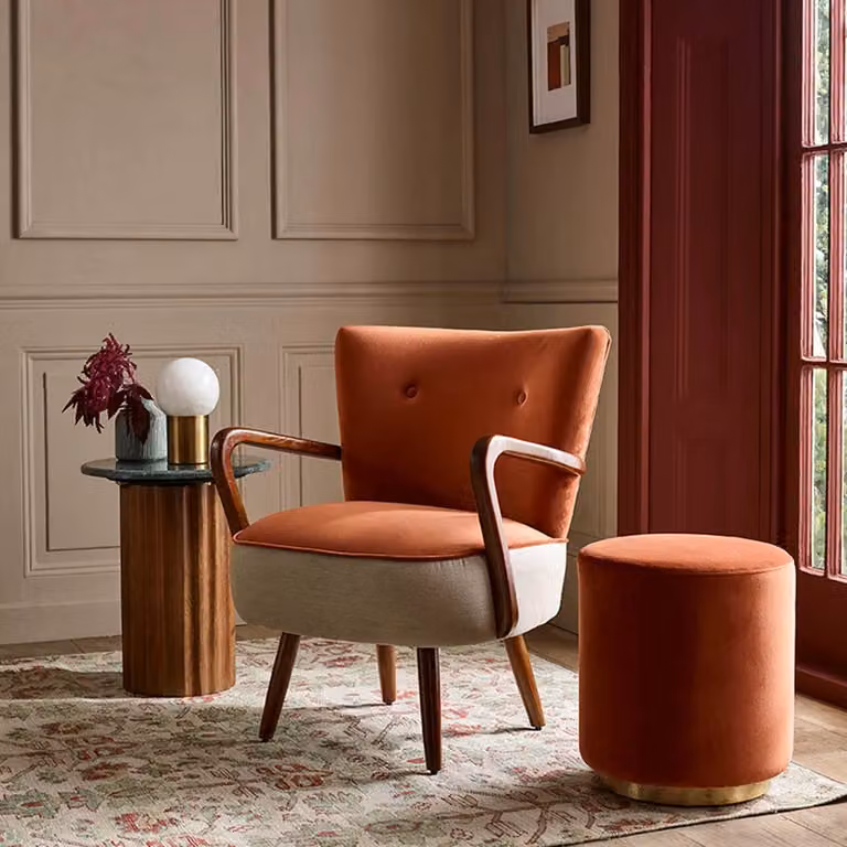 Atkin and Thyme Calvin Mid-Century Armchair in Rust Velvet