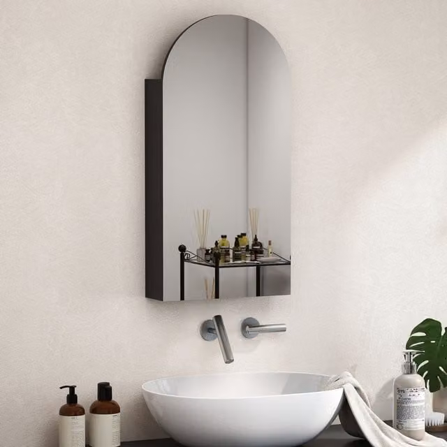 HOMCOM Modern Wall Mounted Black Bathroom Mirror Cabinet with Glass Doors and Internal Shelves