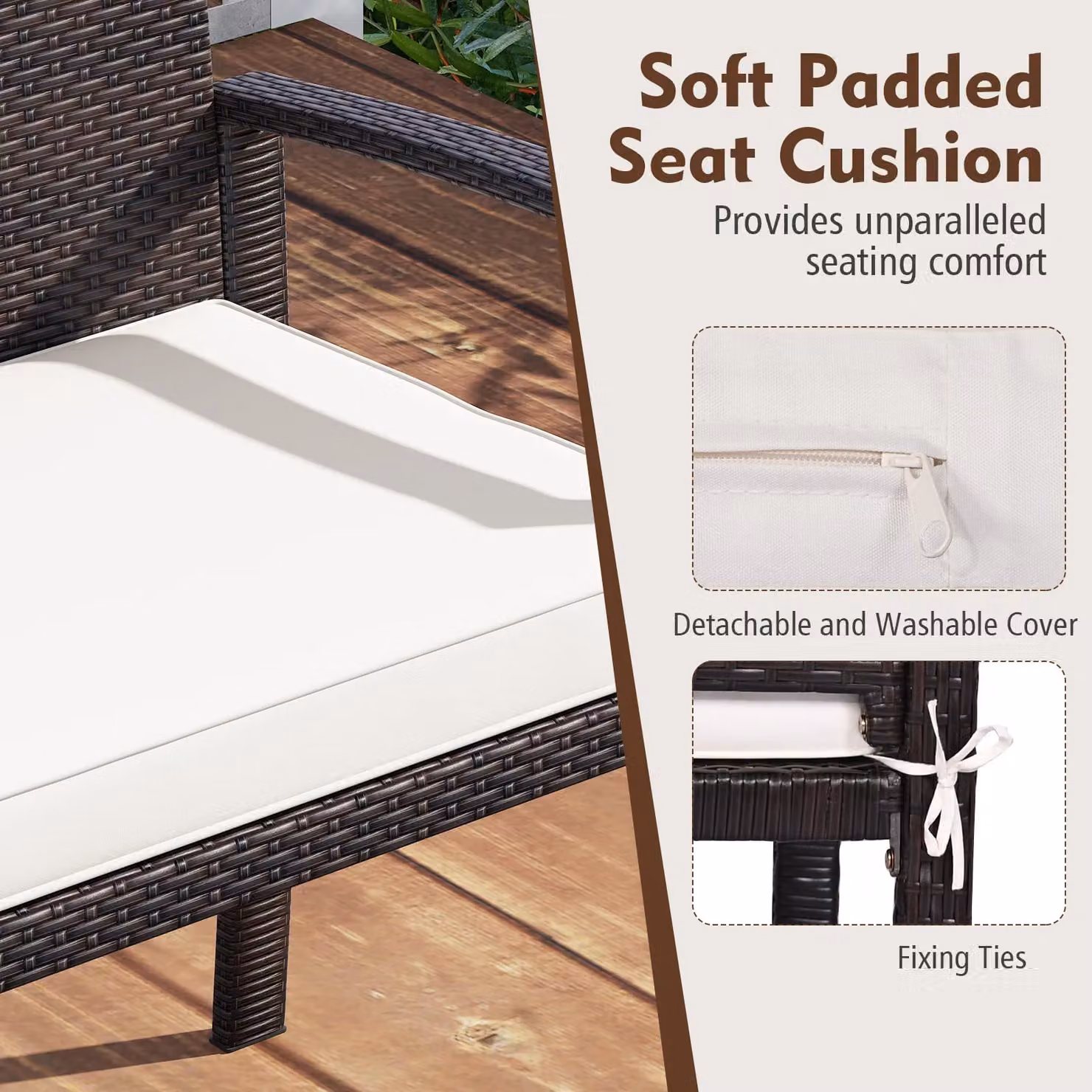 Costway White Polyrattan 2-Seat Patio Loveseat with Soft Fabric Cushions and Metal Frame – 4