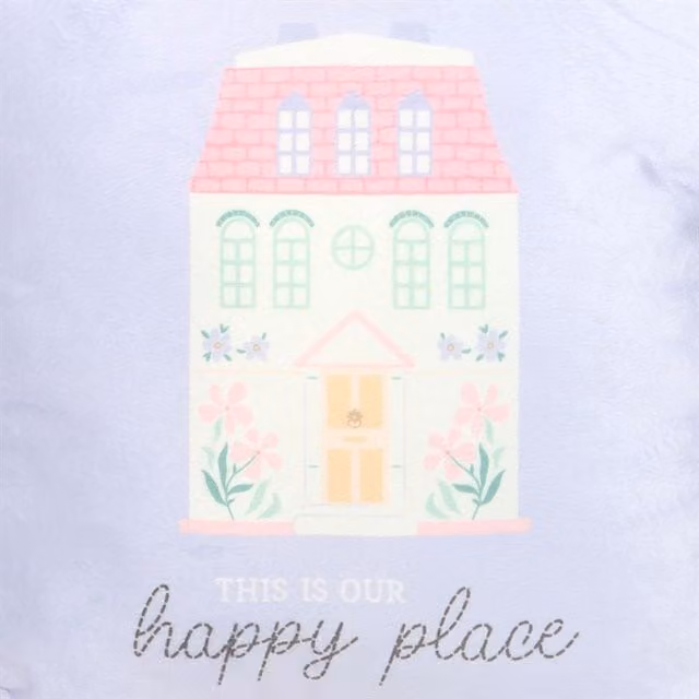 KDMK Happy Place Decorative Square Graphic Cushion in Purple, Blue and Pink