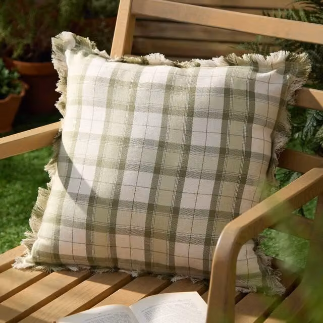 Voyage Maison Arrochar Tartan Woven Indoor/Outdoor Square Cushion in Green, W/D/H: 50 x 50 x 50 cm