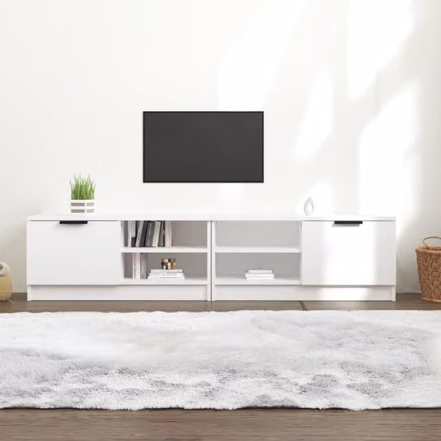 Berkfield Home Set of 2 Modern White TV Cabinets in Matt Engineered Wood, W: 80 cm, D: 35 cm, H: 36.5 cm