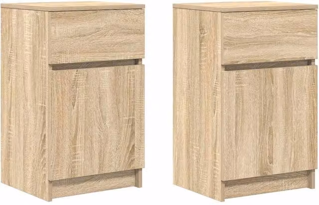 Berkfield Home Set of 2 Bedside Cabinets in Sonoma Oak, W/D/H: 39 x 35 x 65 cm