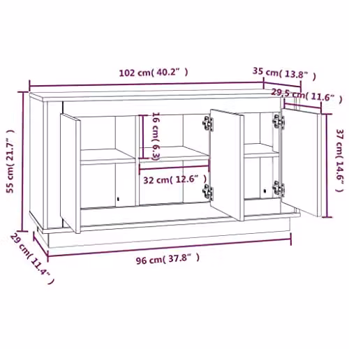 vidaXL Smoked Oak Sideboard in Brown, W/D/H: 102 x 35 x 55 cm – 3