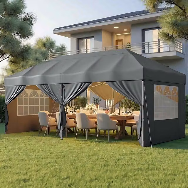 The Bazaarist Heavy Duty Pop Up Gazebo with Side Panels in Grey and Dark Grey