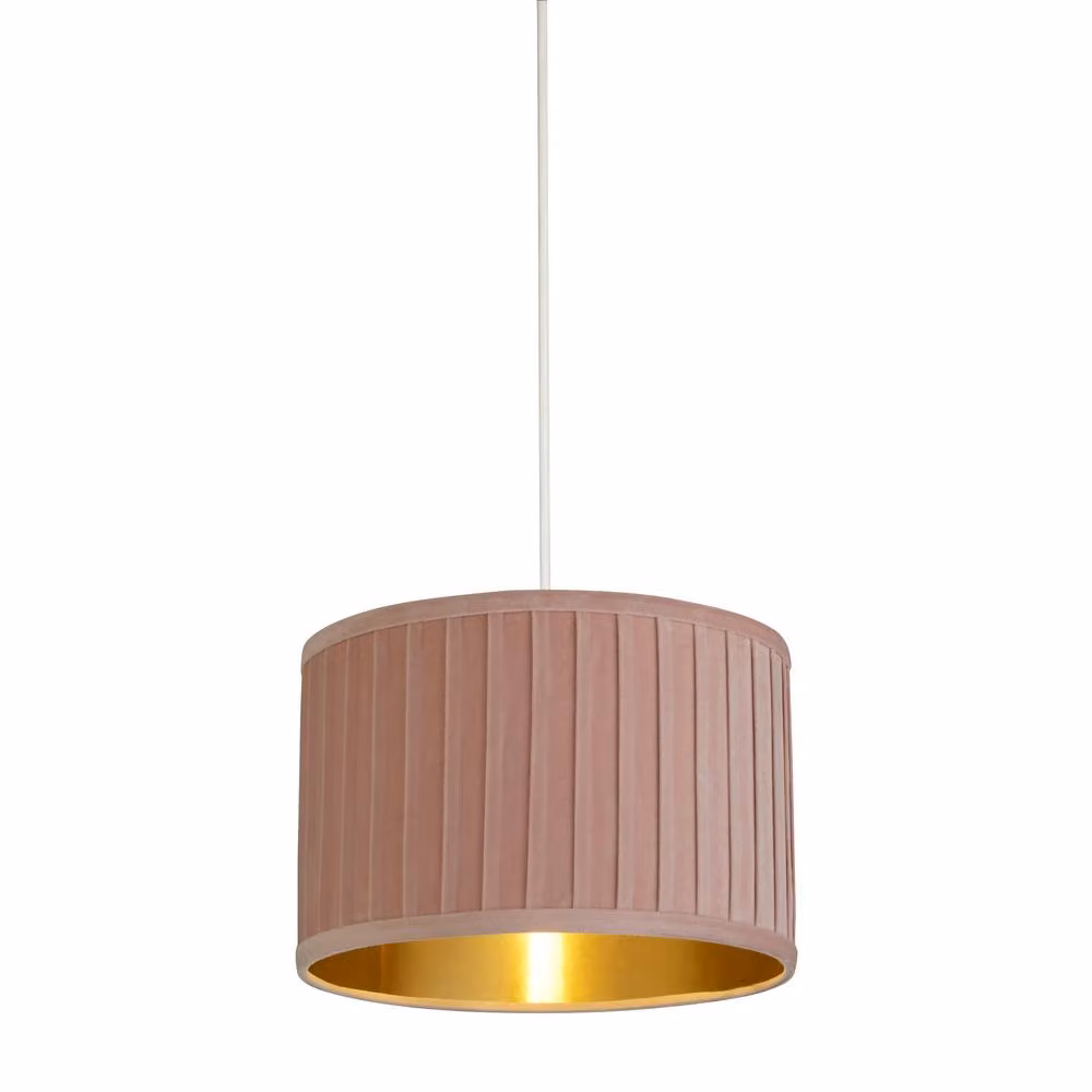 Lighting Collection Pleated Velvet Cylinder Lampshade in Blush Pink with Gold Inner – 2