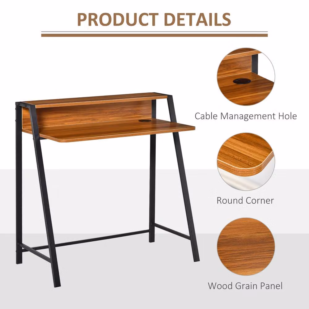 STILVORA Industrial Writing Desk with Shelf and Metal Frame in Brown – 5