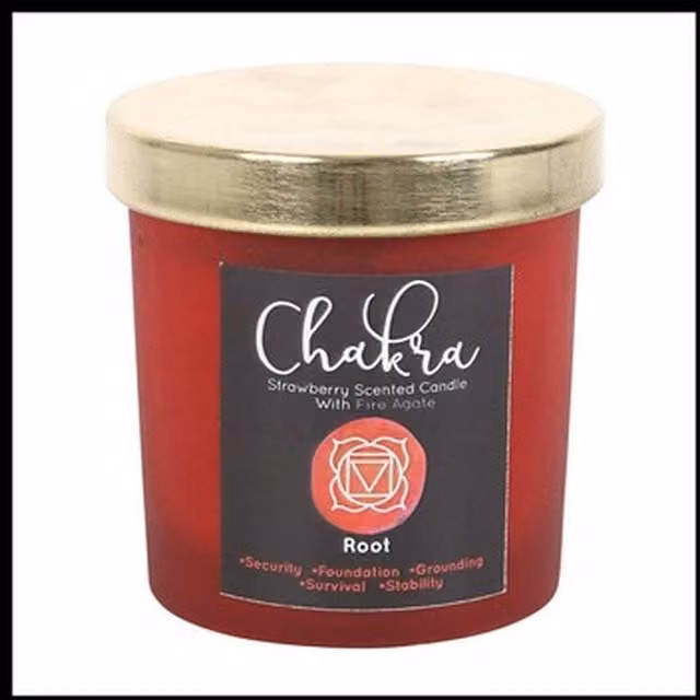 KDMK Root Chakra Strawberry Fragranced Crystal Chip Tabletop Candle, Red