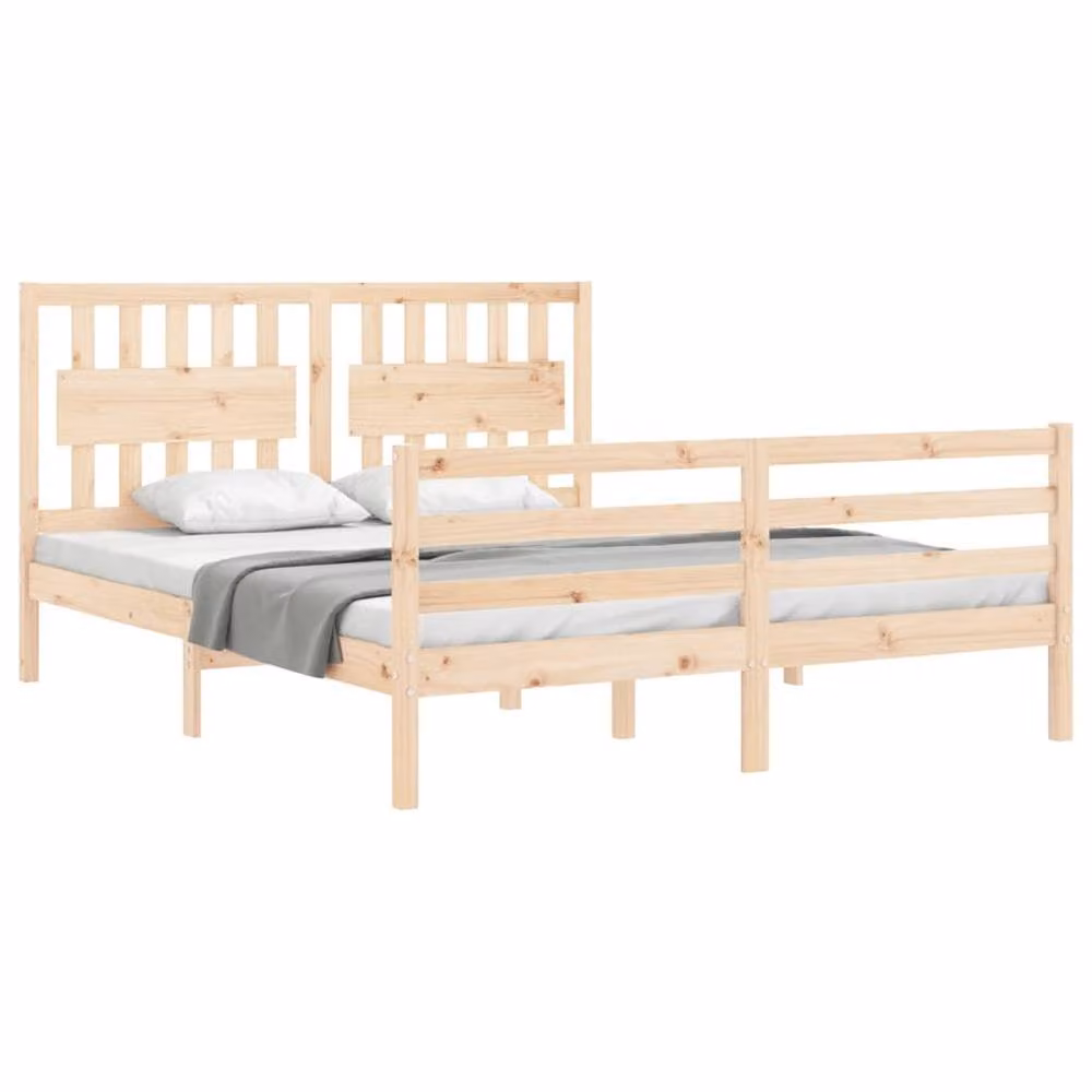 Berkfield Home Beautiful King Size Solid Pine Wood Bed Frame with Headboard in Natural – 2