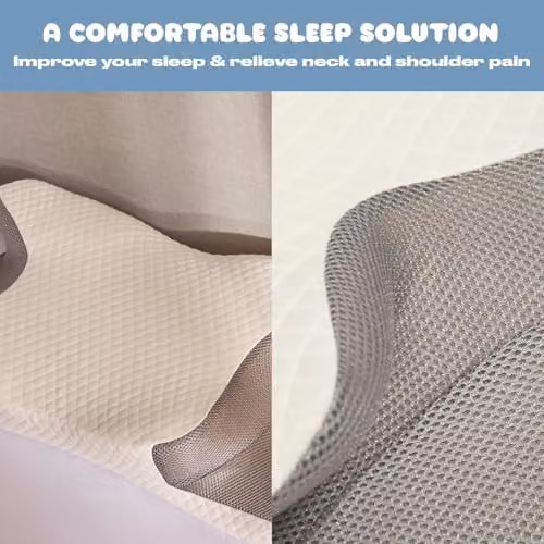 OHS White Memory Foam Orthopaedic Neck Pillow with Removable Machine Washable Cover for Side, Back and Stomach Sleepers, 65 x 40 cm – 3