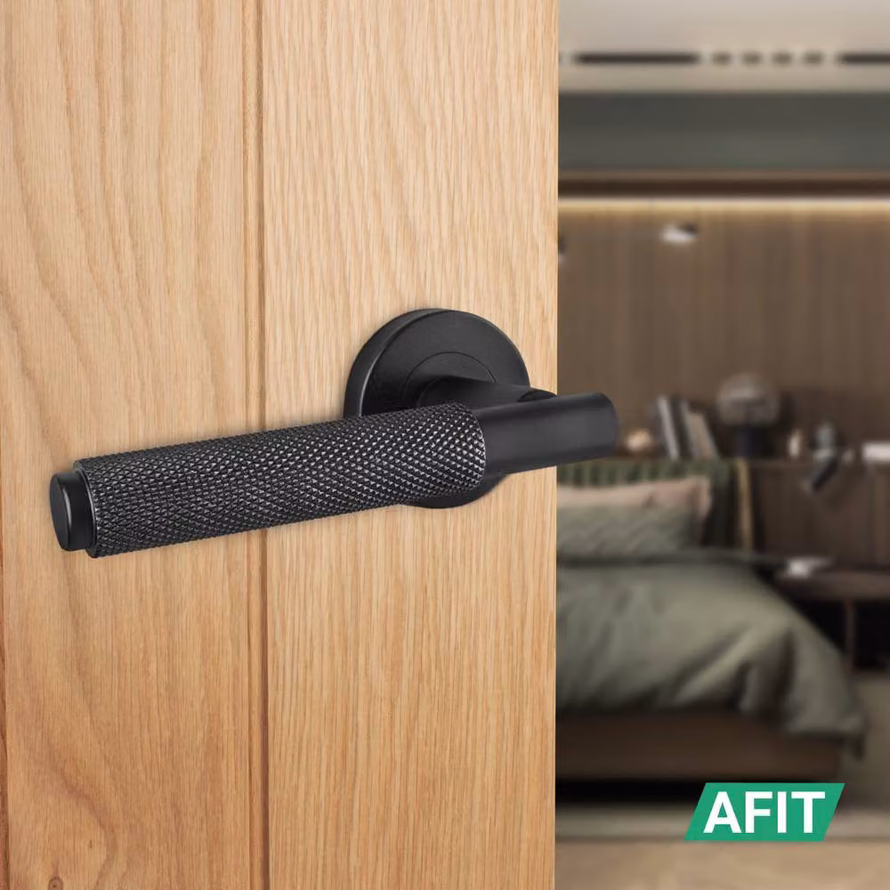 AFIT Matt Black Knurled Internal Door Handle Set, Pack of 6 with Latches and Hinges – 5