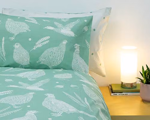 Creative Cloth Moorland Birds Reversible Polycotton Duvet Set and Pillowcase, Green and White, W/D/H: 200 x 200 cm – 2