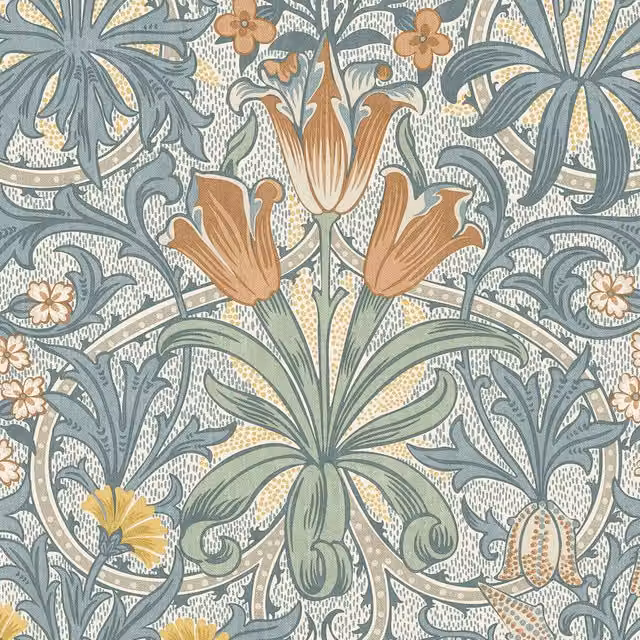 William Morris At Home Woodland Weeds Fabric in Blue and Multicolour