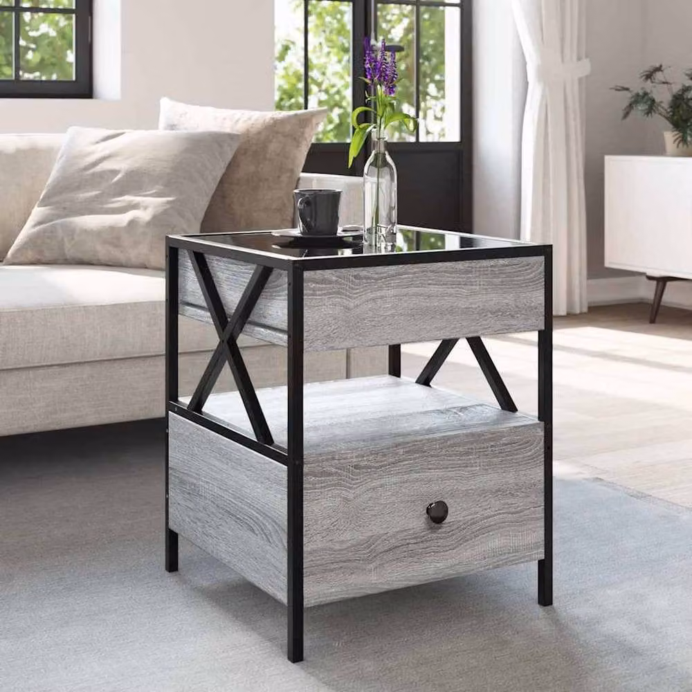 Berkfield Home Decorative Coffee Table with Infinity LED in Grey Sonoma, W/D/H: 40 x 40 x 51 cm – 1