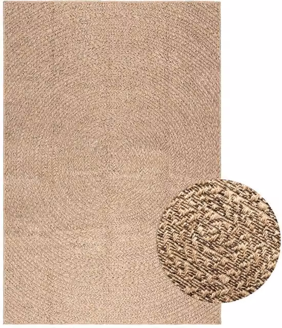 Berkfield Home Jute Look Round Indoor and Outdoor Rug in Brown and Beige, Diameter: 100 cm