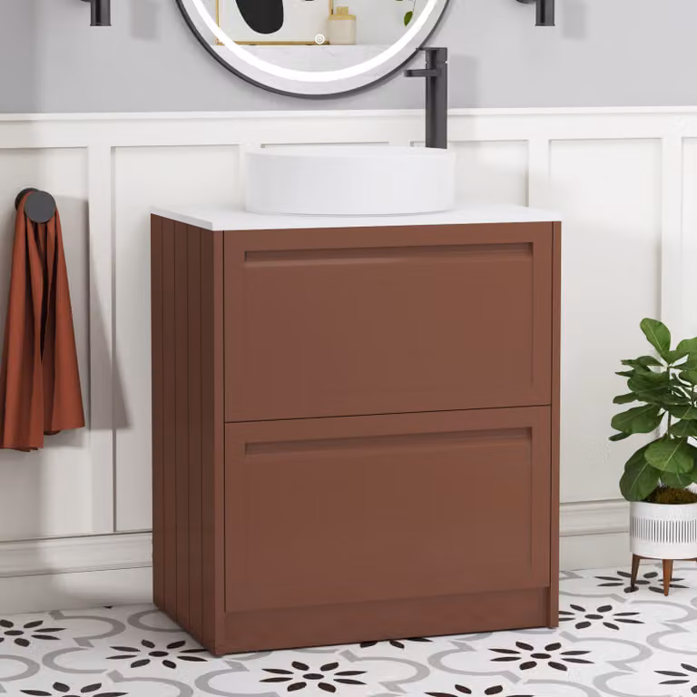 Royal Bathrooms Elmore 700mm Floor Standing Bathroom Vanity Unit with 2 Drawers and Plain White Worktop in Terracotta Clay